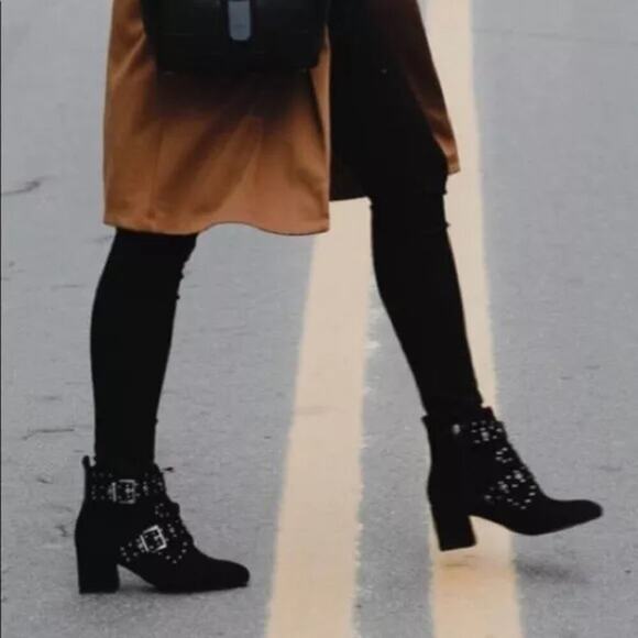 Rebecca Minkoff Logan Studded Suede Booties Black Size 8 - Picture 2 of 5